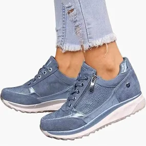 Casual Sneakers for Plantar Fasciitis Women Comfortable Orthopedic Wedge Trainers Walking Shoes Memory Foam with Zipper Lace Up Anti Slip Shoes (Color : Azul, Size : 37 EU)