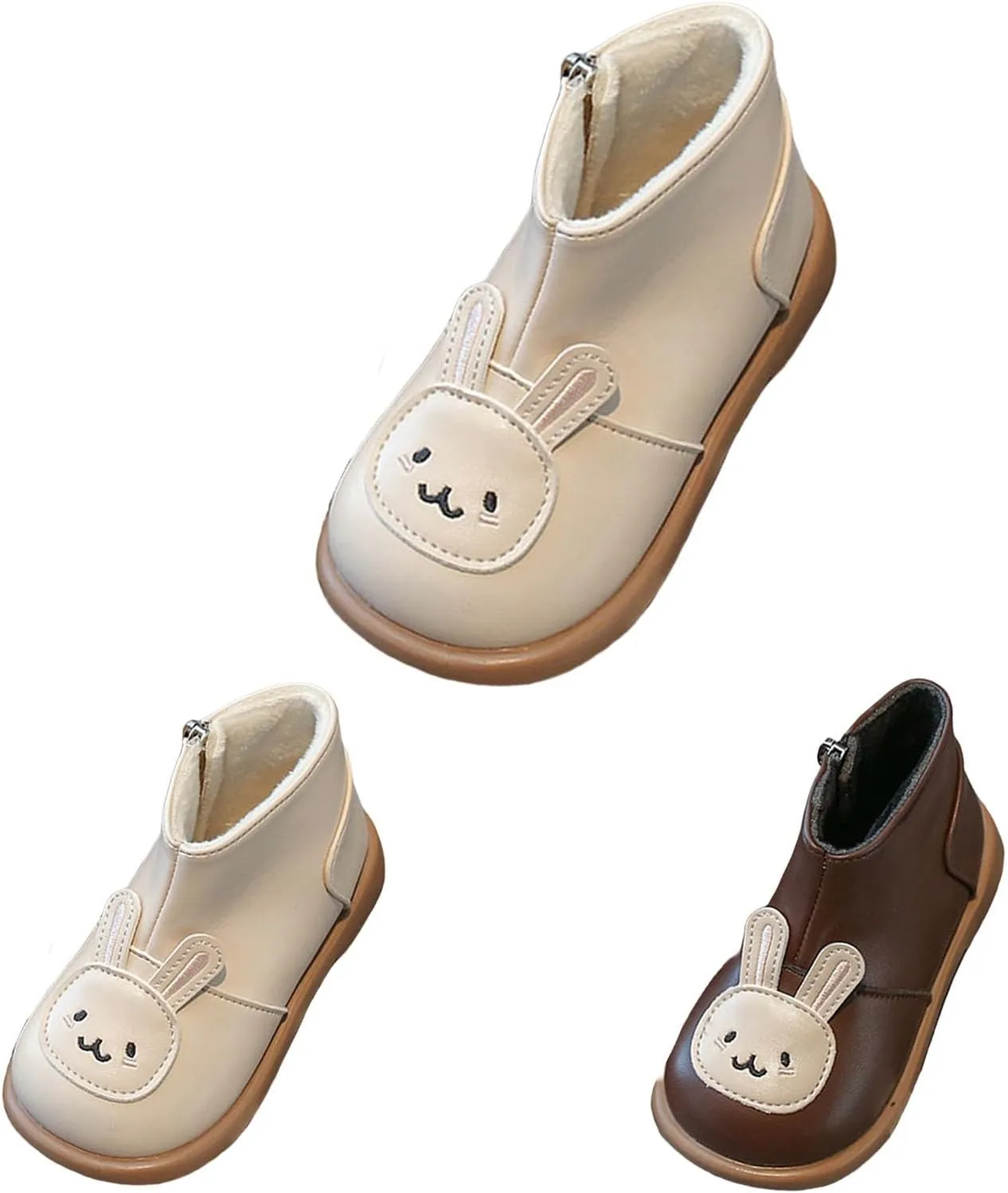 Infant Toddler Girls Cute Rabbit Platform Ankle Boots Round Wide Toe Leather Fleece Warm Non Slip Tn Boots for Girls