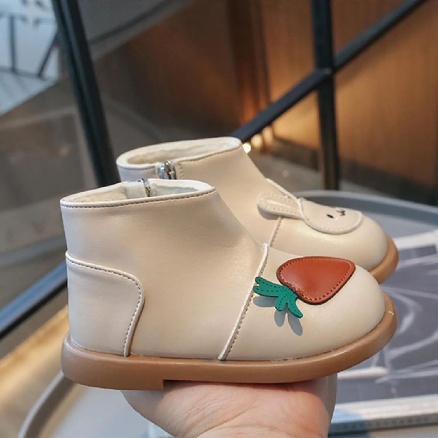 Infant Toddler Girls Cute Rabbit Platform Ankle Boots Round Wide Toe Leather Fleece Warm Non Slip Tn Boots for Girls