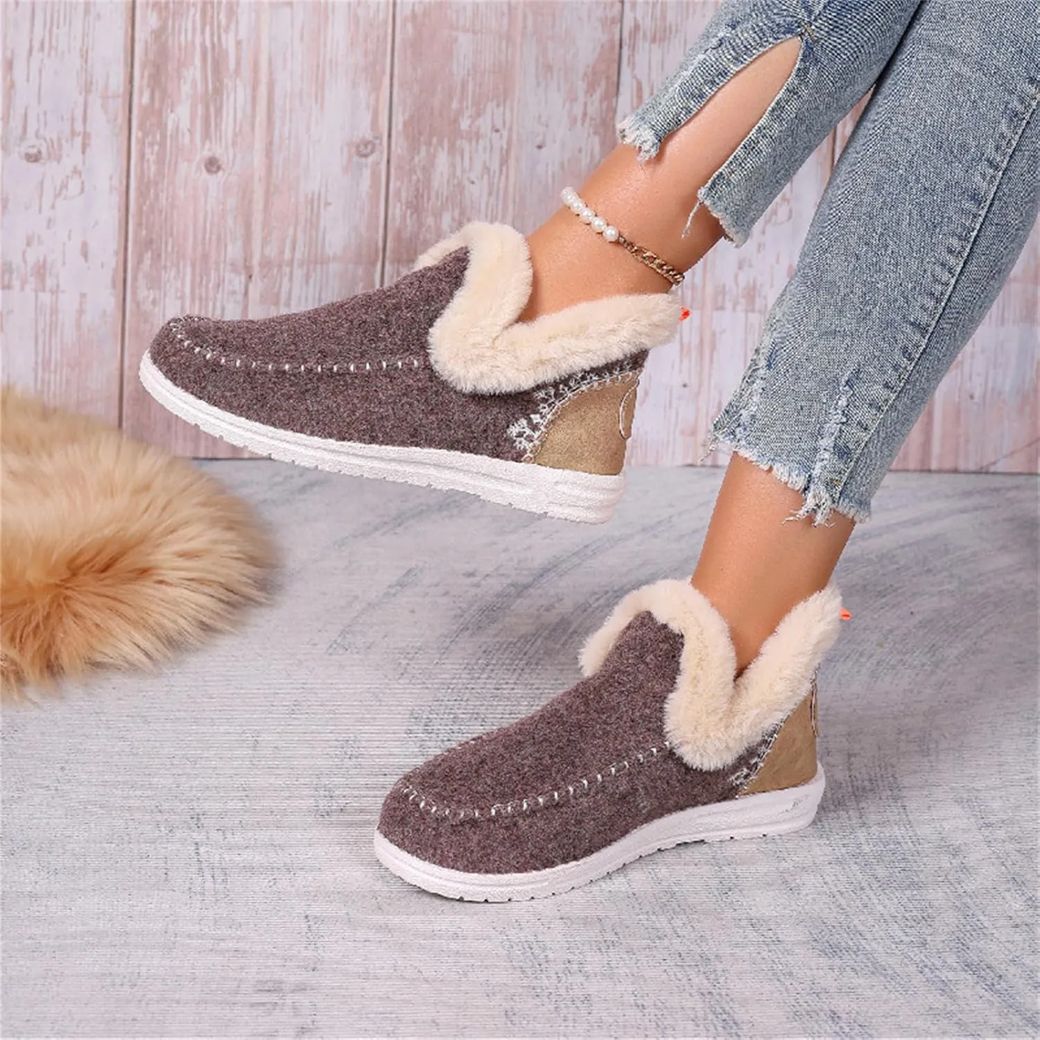 Lausiuoe Boots For Women Ankle Booties Warm Snow Winter Boots Fur Lined Casual Fashion Trendy Anti-Slip Loafers Shoes 2024