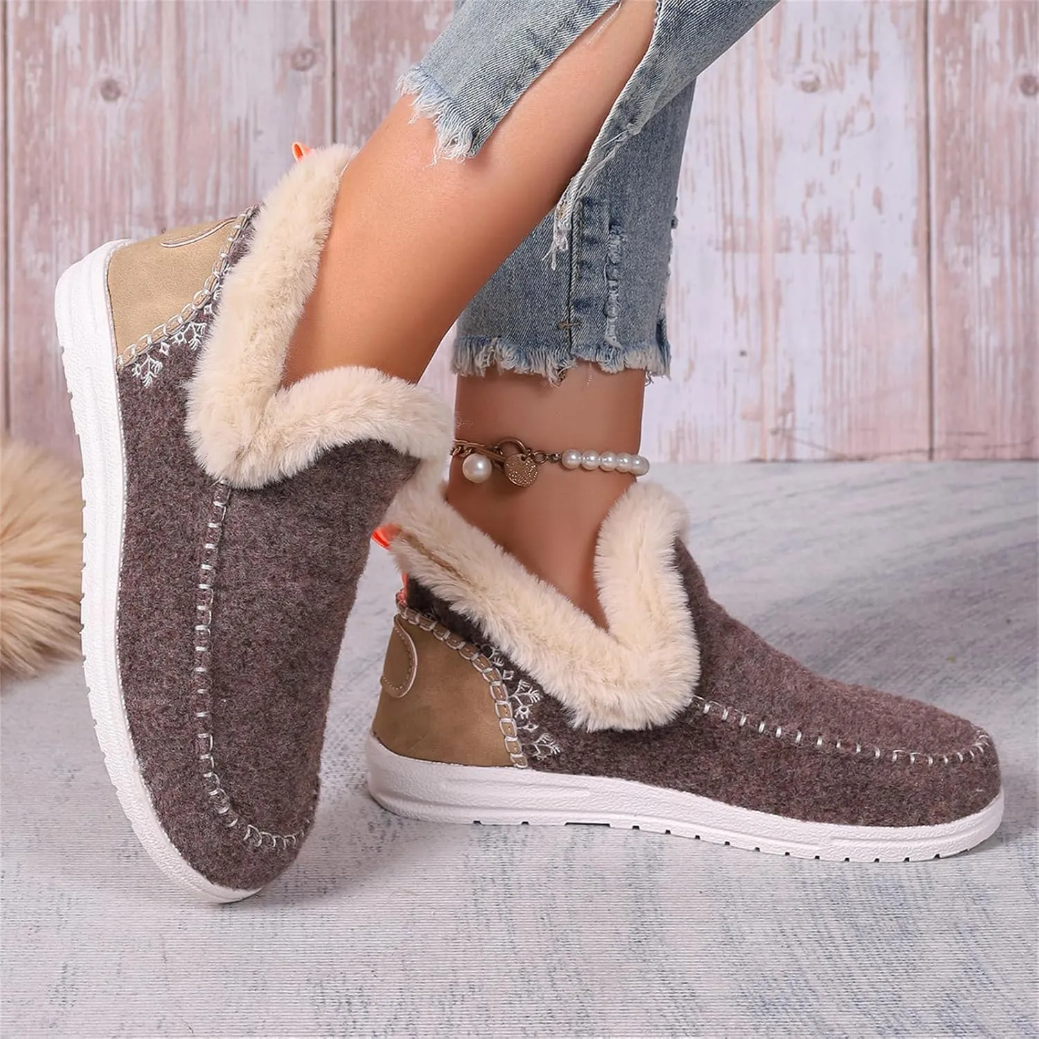 Lausiuoe Boots For Women Ankle Booties Warm Snow Winter Boots Fur Lined Casual Fashion Trendy Anti-Slip Loafers Shoes 2024