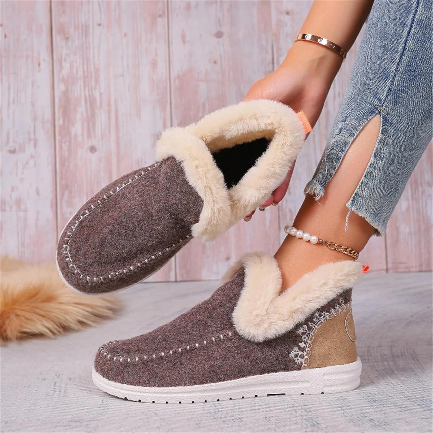 Lausiuoe Boots For Women Ankle Booties Warm Snow Winter Boots Fur Lined Casual Fashion Trendy Anti-Slip Loafers Shoes 2024