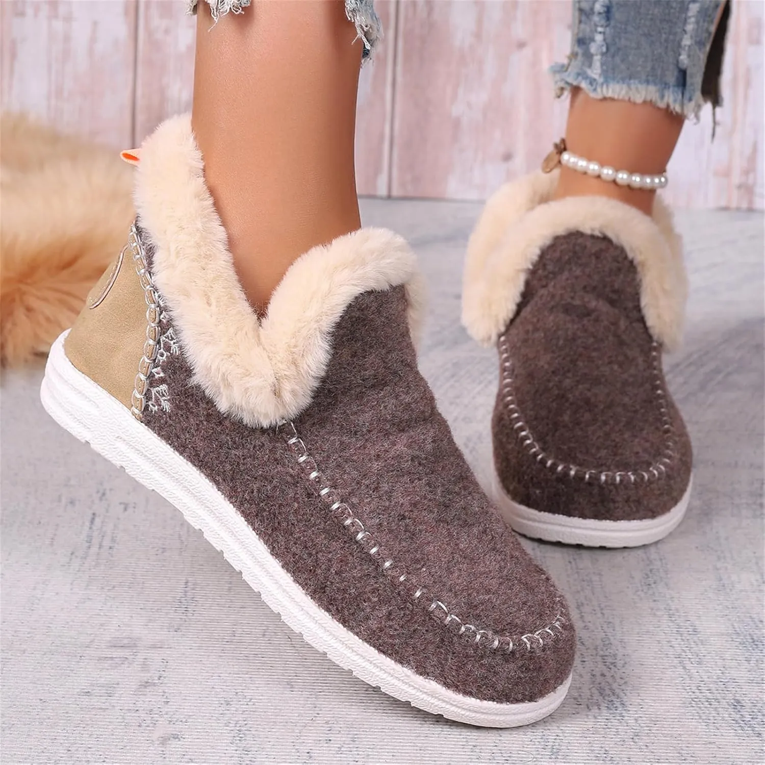 Lausiuoe Boots For Women Ankle Booties Warm Snow Winter Boots Fur Lined Casual Fashion Trendy Anti-Slip Loafers Shoes 2024