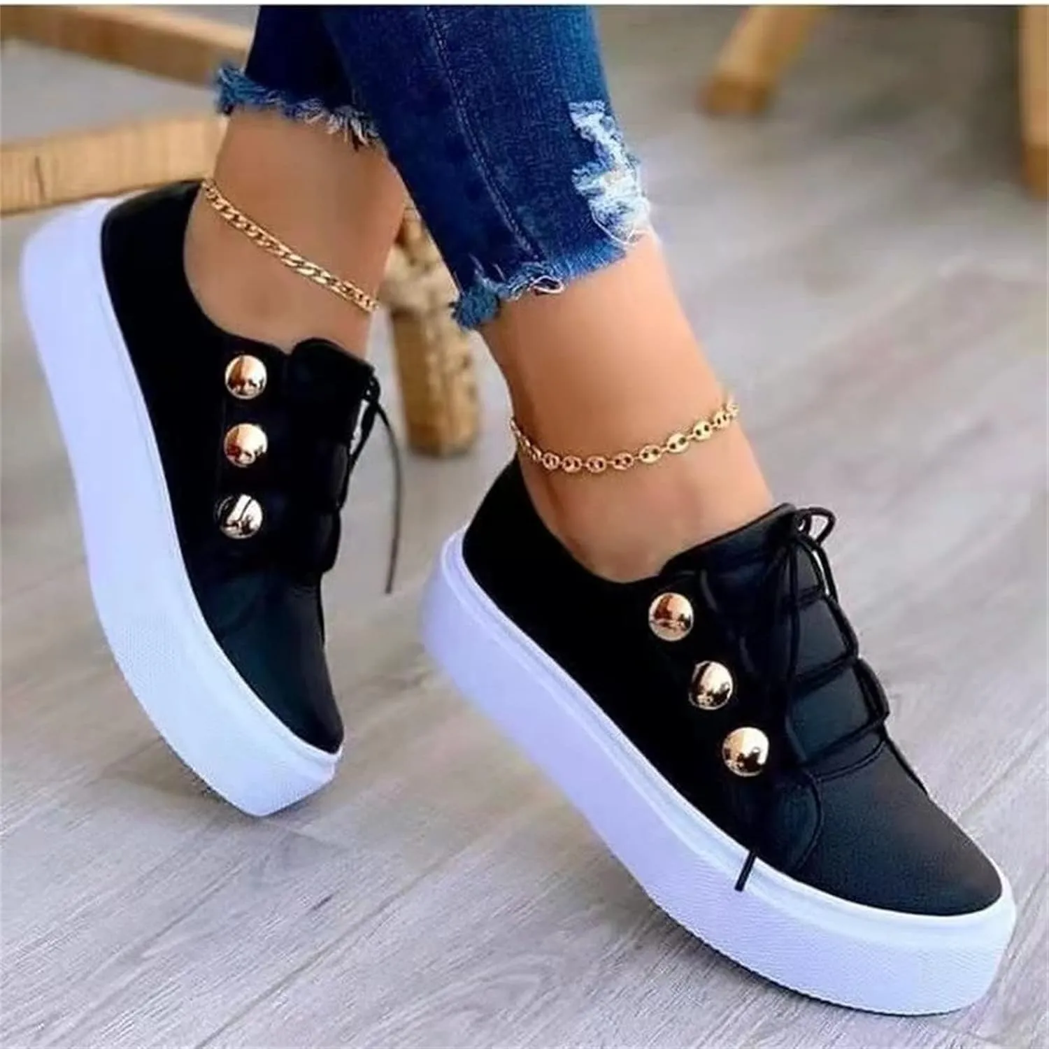Lausiuoe Sneakers For Women Walking Shoes Slip On Leather Sneakers Casual Fashion Lightweight Comfortable Flat Loafers