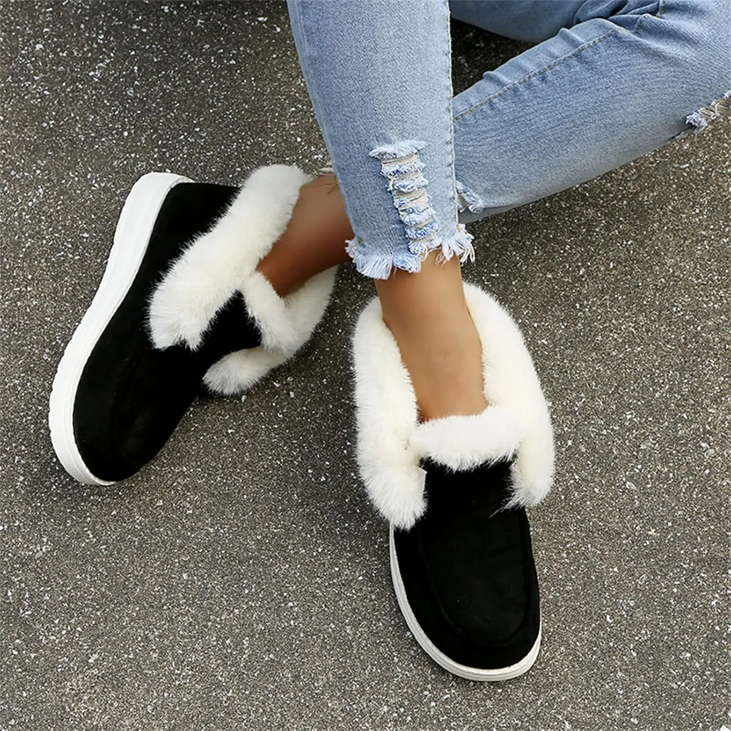 Lausiuoe Winter Boots For Women Fashion Snow Boots Warm Fur Lined Ankle Booties Casual Trendy Outdoor Fuzzy Loafers Shoes
