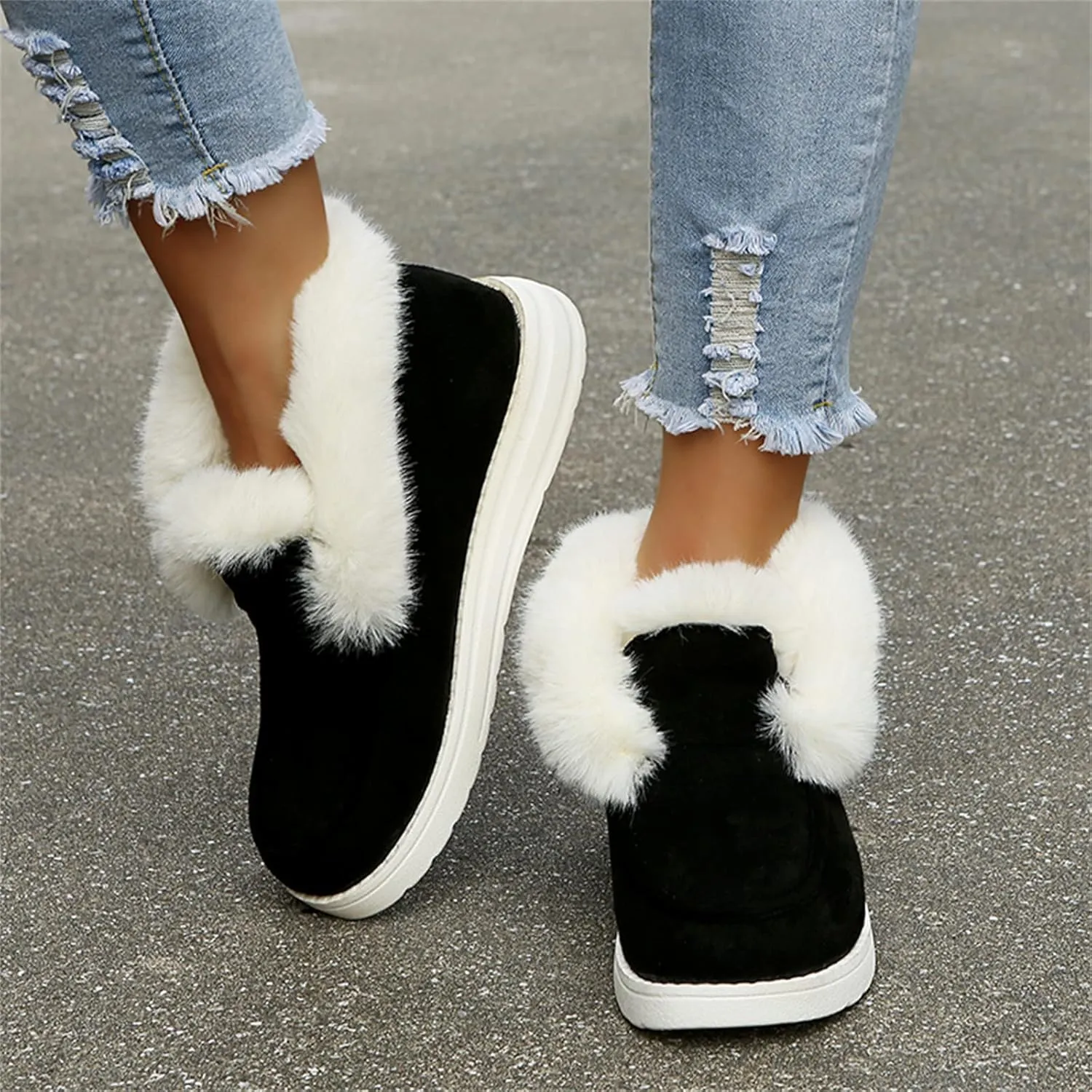 Lausiuoe Winter Boots For Women Fashion Snow Boots Warm Fur Lined Ankle Booties Casual Trendy Outdoor Fuzzy Loafers Shoes