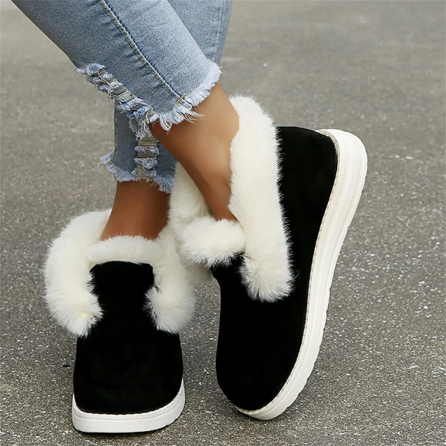 Lausiuoe Winter Boots For Women Fashion Snow Boots Warm Fur Lined Ankle Booties Casual Trendy Outdoor Fuzzy Loafers Shoes