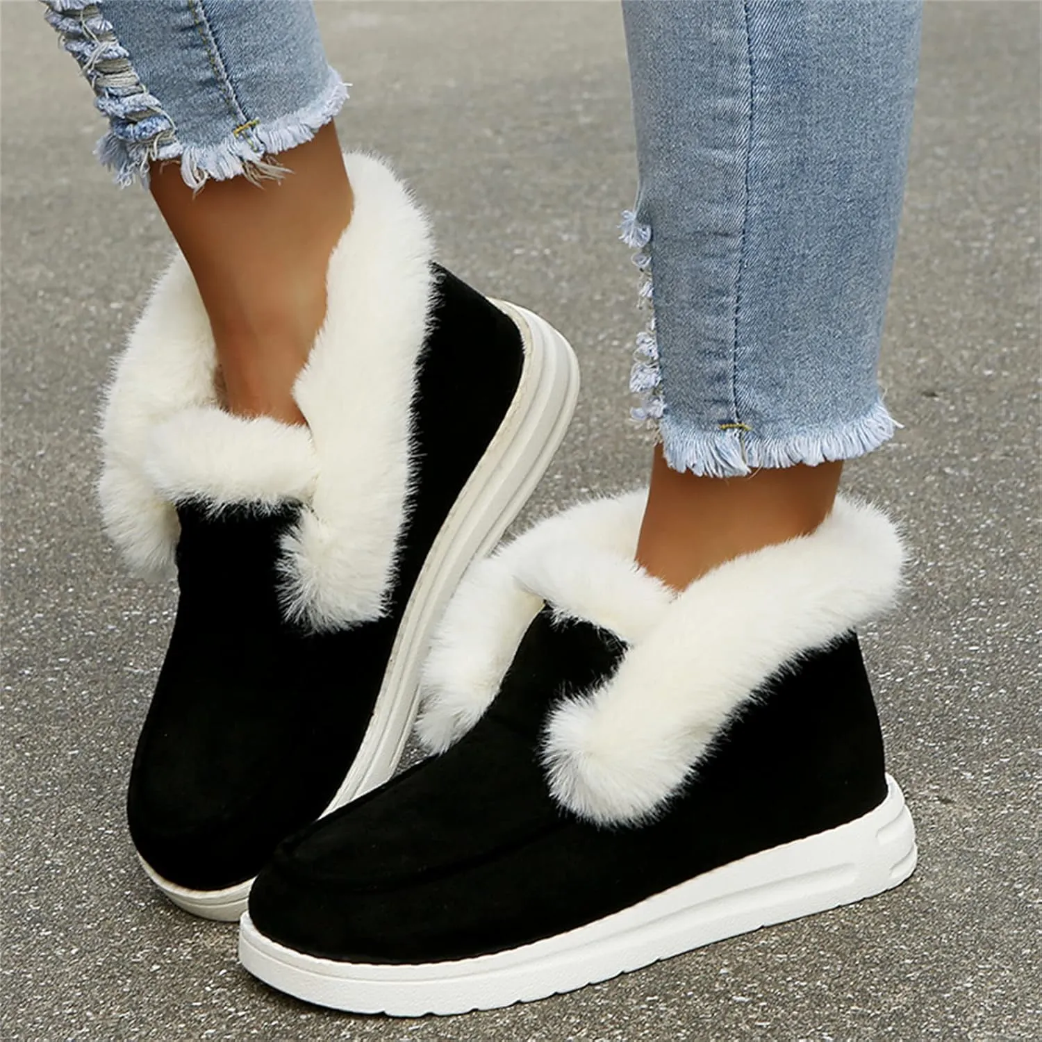 Lausiuoe Winter Boots For Women Fashion Snow Boots Warm Fur Lined Ankle Booties Casual Trendy Outdoor Fuzzy Loafers Shoes