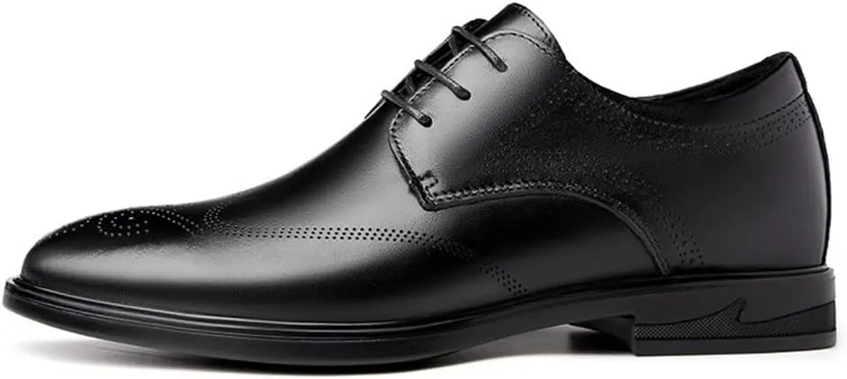 Mens 8CM Elevator Oxford Dress Shoes Black Soft Leather Height Increase Formal Business Casual Suit Shoes
