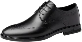 Mens 8CM Elevator Oxford Dress Shoes Black Soft Leather Height Increase Formal Business Casual Suit Shoes