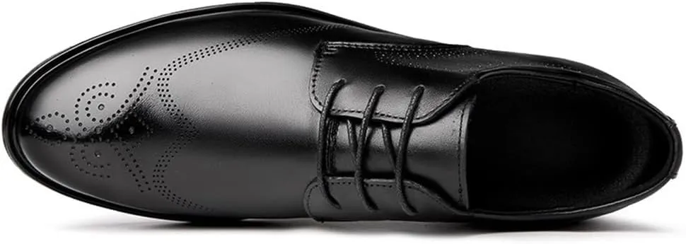 Mens 8CM Elevator Oxford Dress Shoes Black Soft Leather Height Increase Formal Business Casual Suit Shoes
