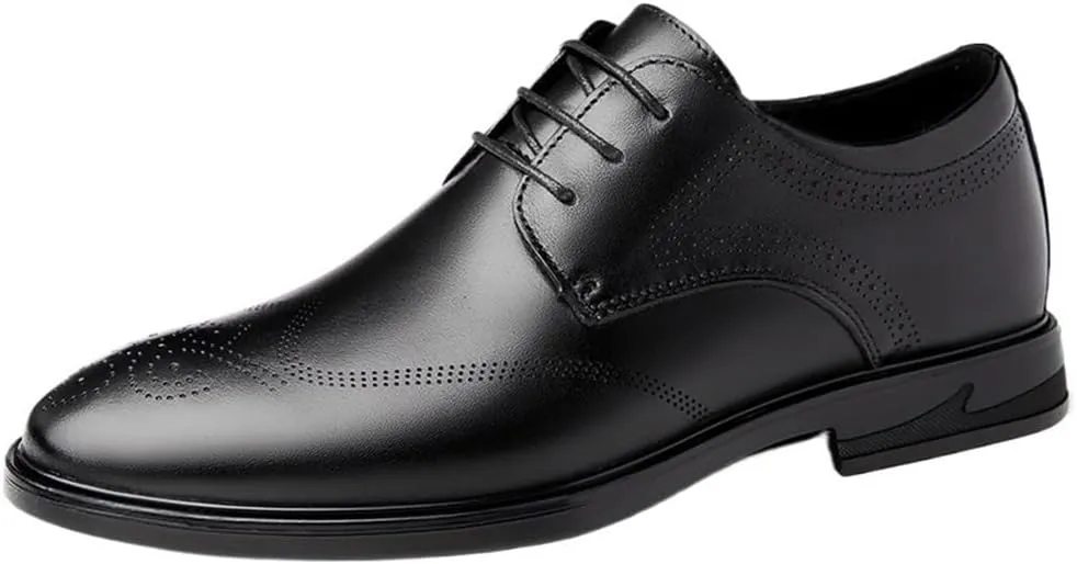 Mens 8CM Elevator Oxford Dress Shoes Black Soft Leather Height Increase Formal Business Casual Suit Shoes