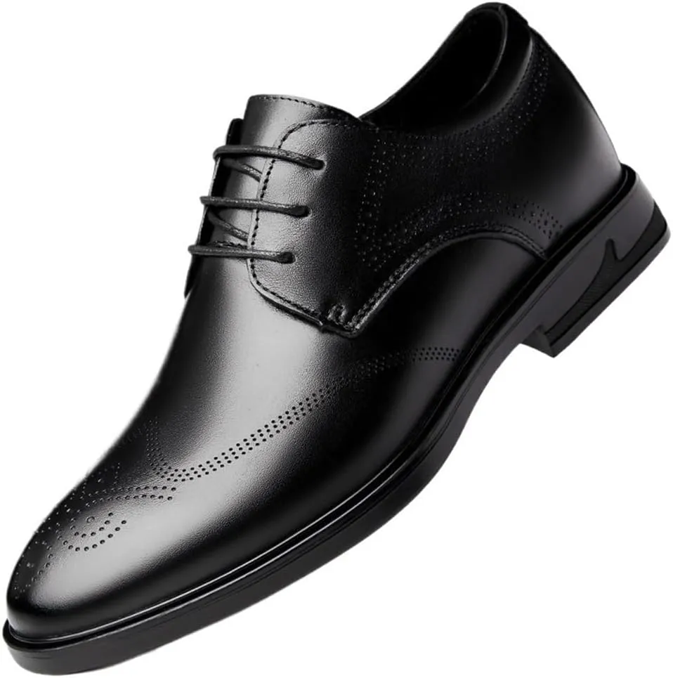 Mens 8CM Elevator Oxford Dress Shoes Black Soft Leather Height Increase Formal Business Casual Suit Shoes