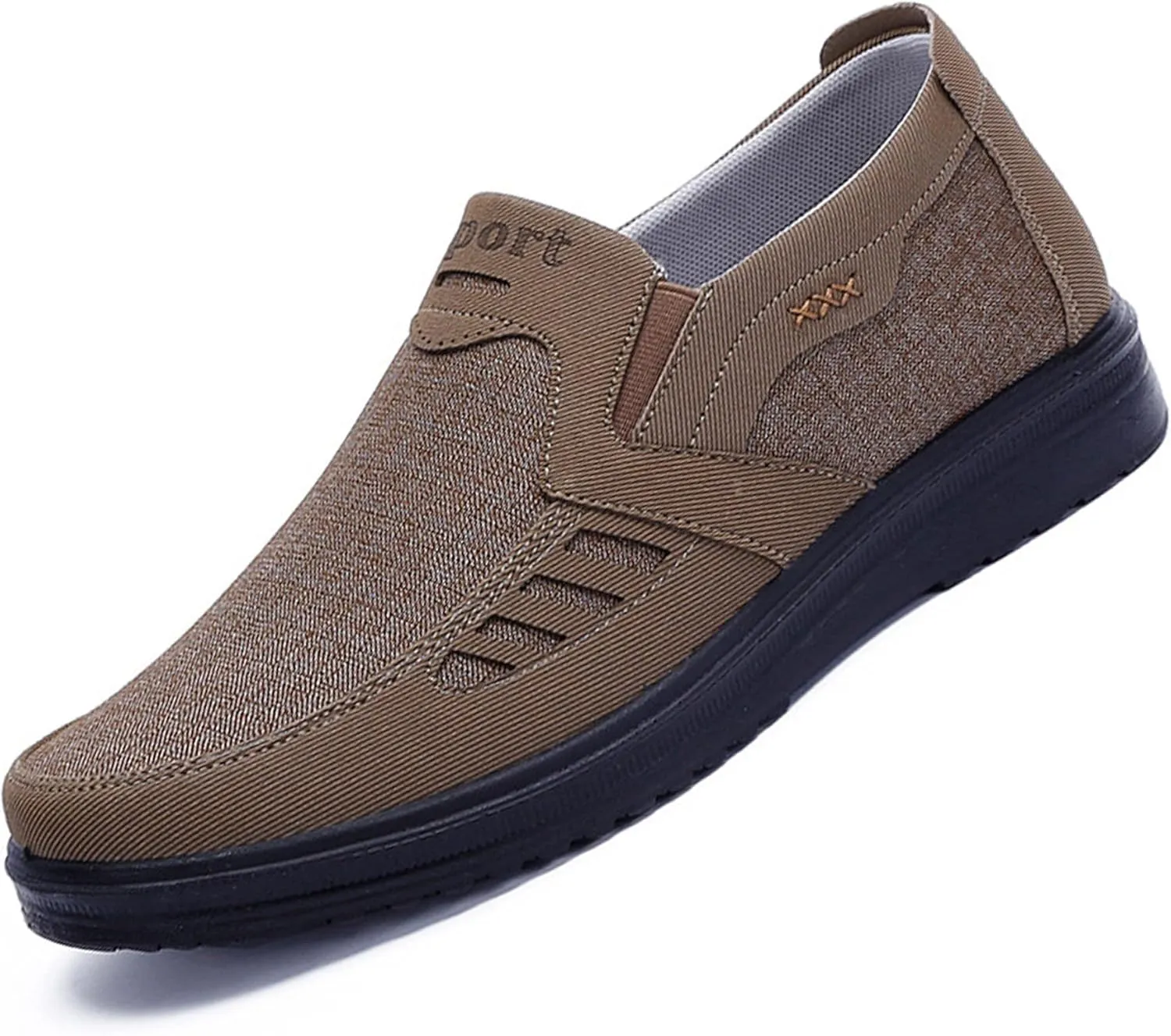 Mens Canvas Walking Slip On Loafer Casual Dimleen Orthopedic Pain Relief Round Toe Breathable Soft Bottom Flats Work Boat Shoe