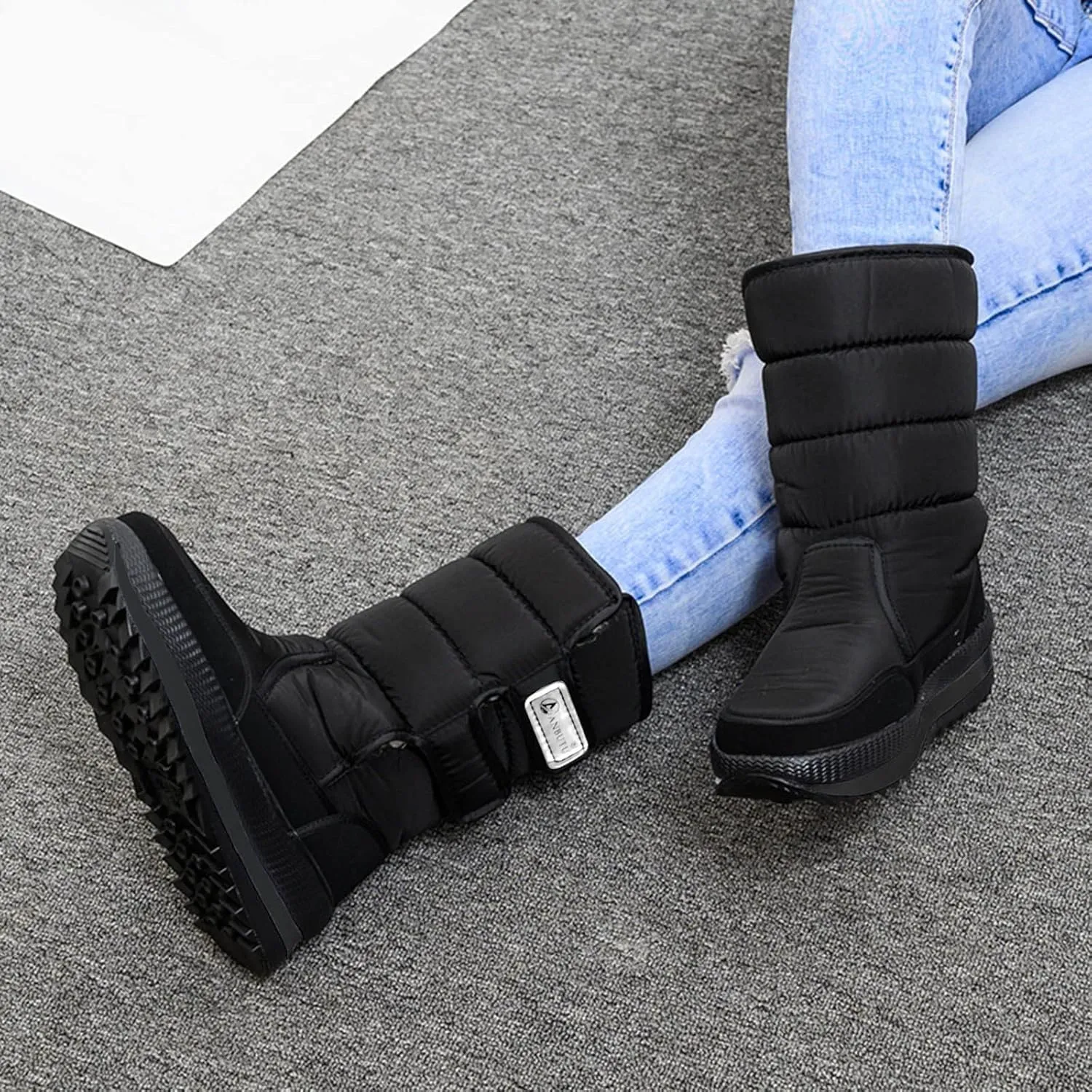 Mens Couple Boots Winter Warm and Cold Weather Water Proof Hook Loop Plush Thickened Snow Boots Mens Snow Boots