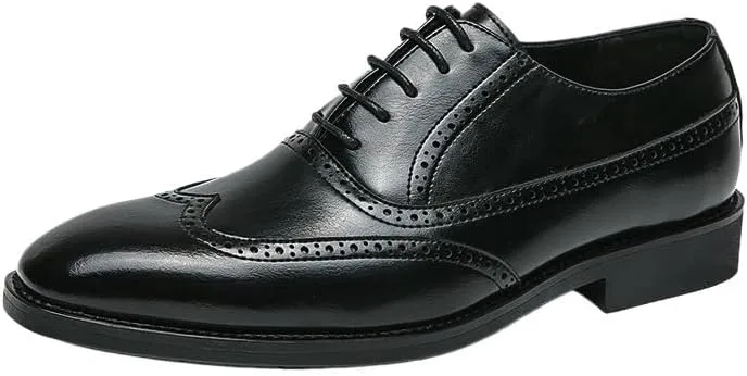 Men's Lace Up Brogues, Classic Oxford Leather Dress Shoes for Men Lace Up Breathable Office Shoes Wedding Footwear
