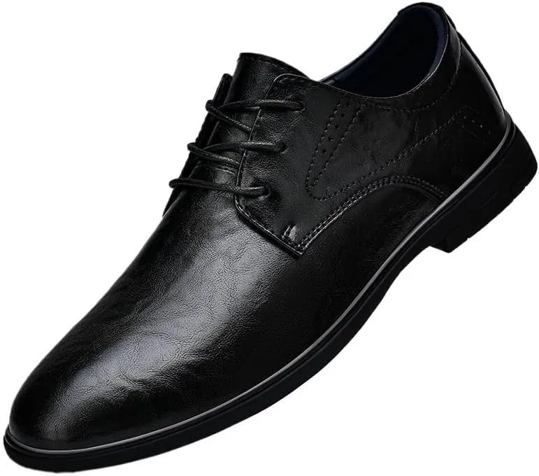 Men's Leather Oxford Low Heels Fashion Anti-Slip Business Shoes Classic Office Brogues for Wedding Evening Uniform Party Office