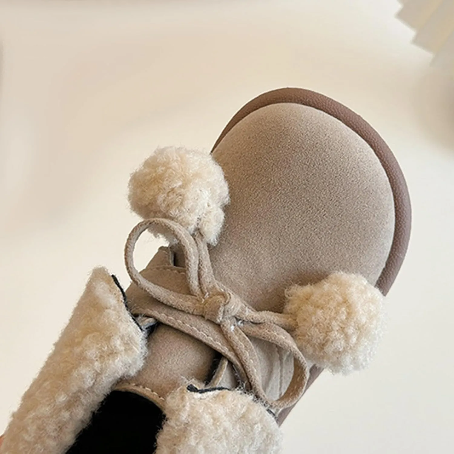 Pom-Pom alls Fleece Ankle Boots for Kids Girls Toddler Winter Thick Flat Soft Plush Big Girls Mid Calf Boots