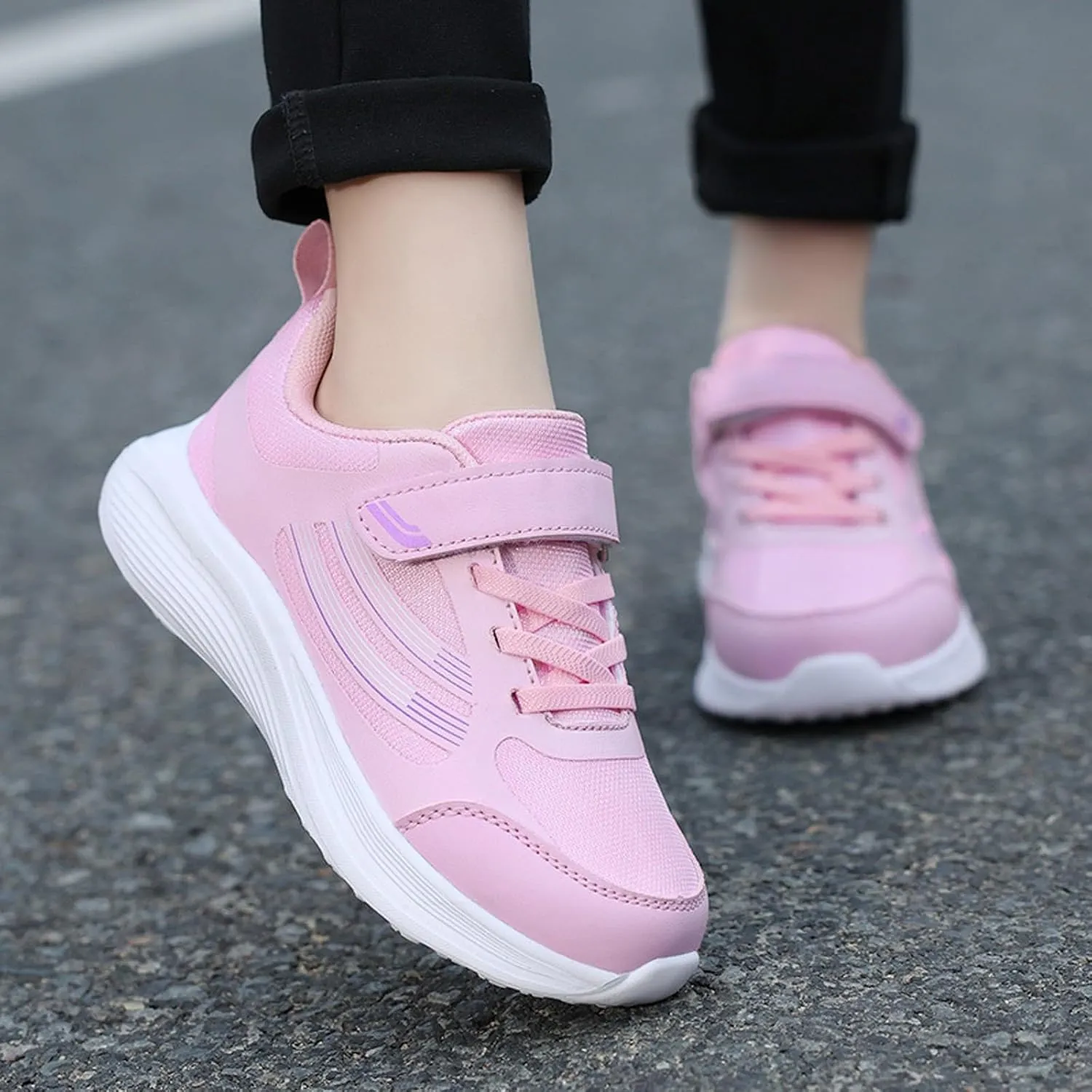 Running Shoes for Kids Hook and Loop Breathable Mesh Girls Sneakers Lightweight Anti-Slip Boys Footwear Trainers