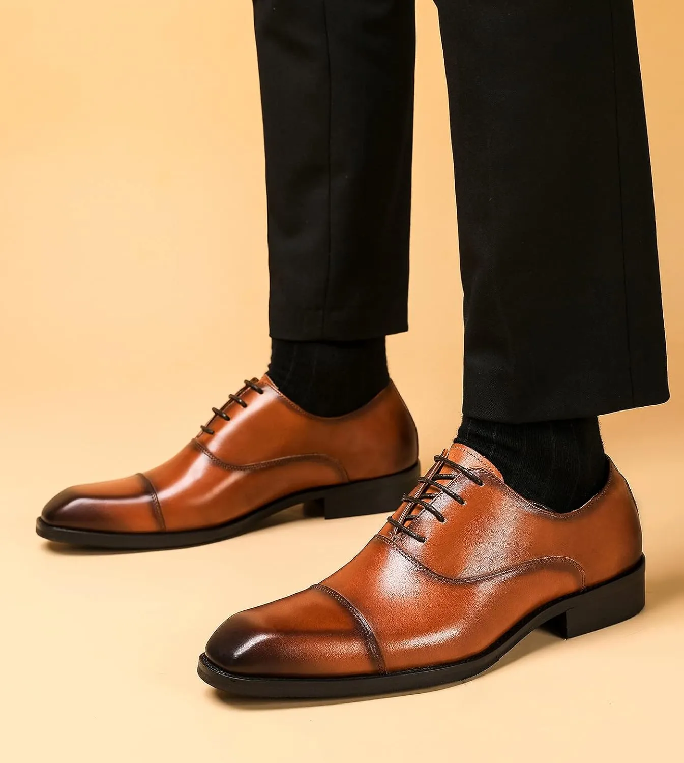 Santimon Men's Oxfords Formal Dress Genuine Leather Derby Modern Cap Toe Classic Fashion Business Casual Tuexdo Wedding Prom Comfortable Shoes for Men