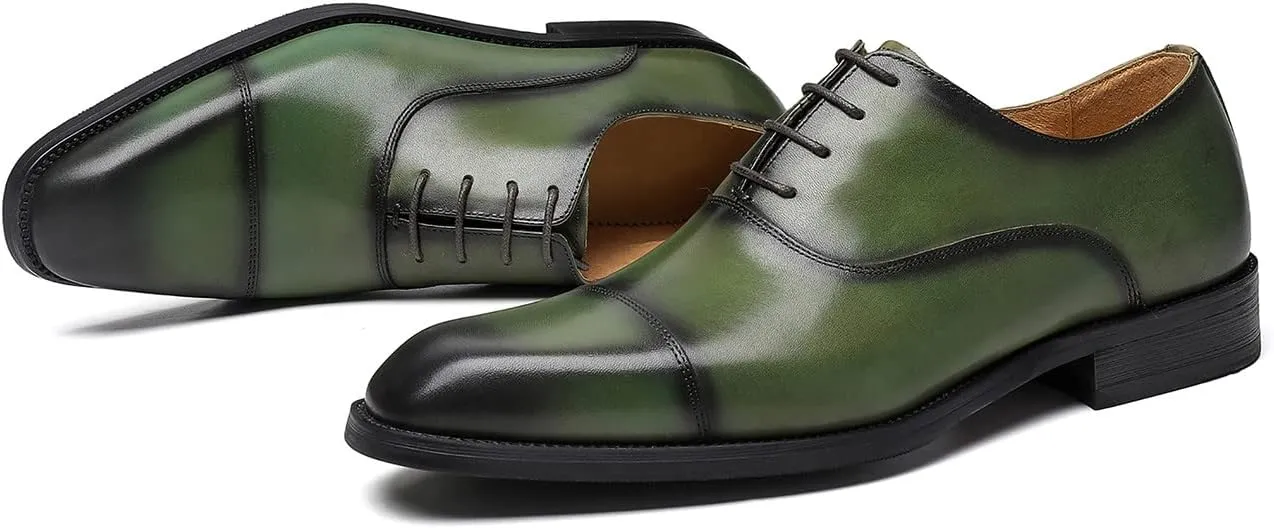 Santimon Men's Oxfords Formal Dress Genuine Leather Derby Modern Cap Toe Classic Fashion Business Casual Tuexdo Wedding Prom Comfortable Shoes for Men