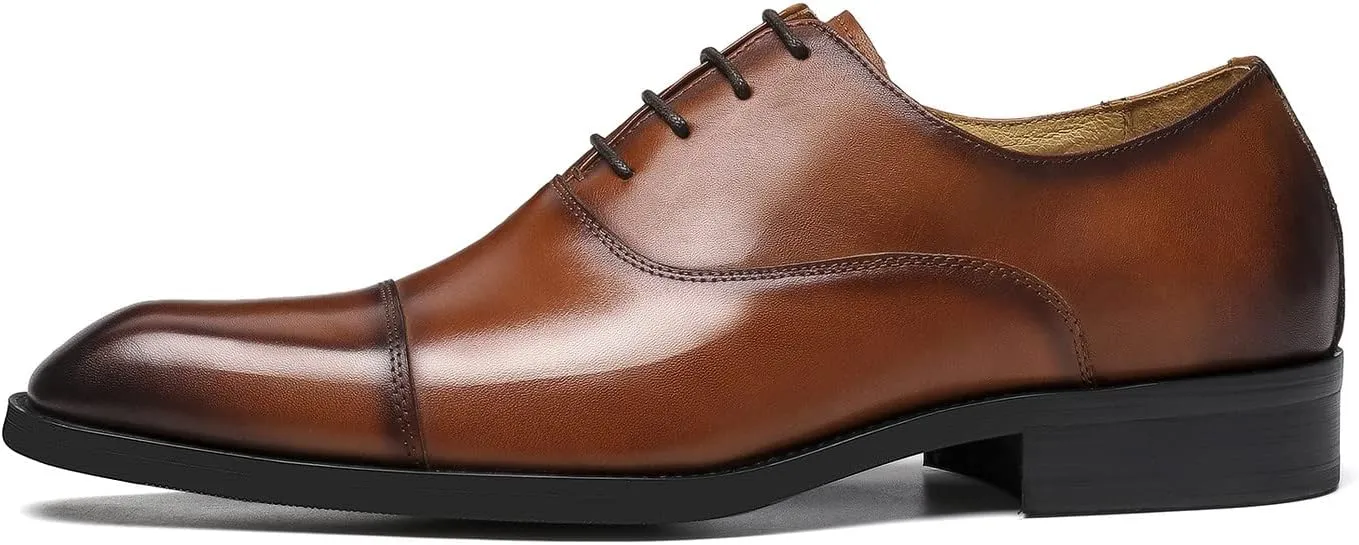 Santimon Men's Oxfords Formal Dress Genuine Leather Derby Modern Cap Toe Classic Fashion Business Casual Tuexdo Wedding Prom Comfortable Shoes for Men