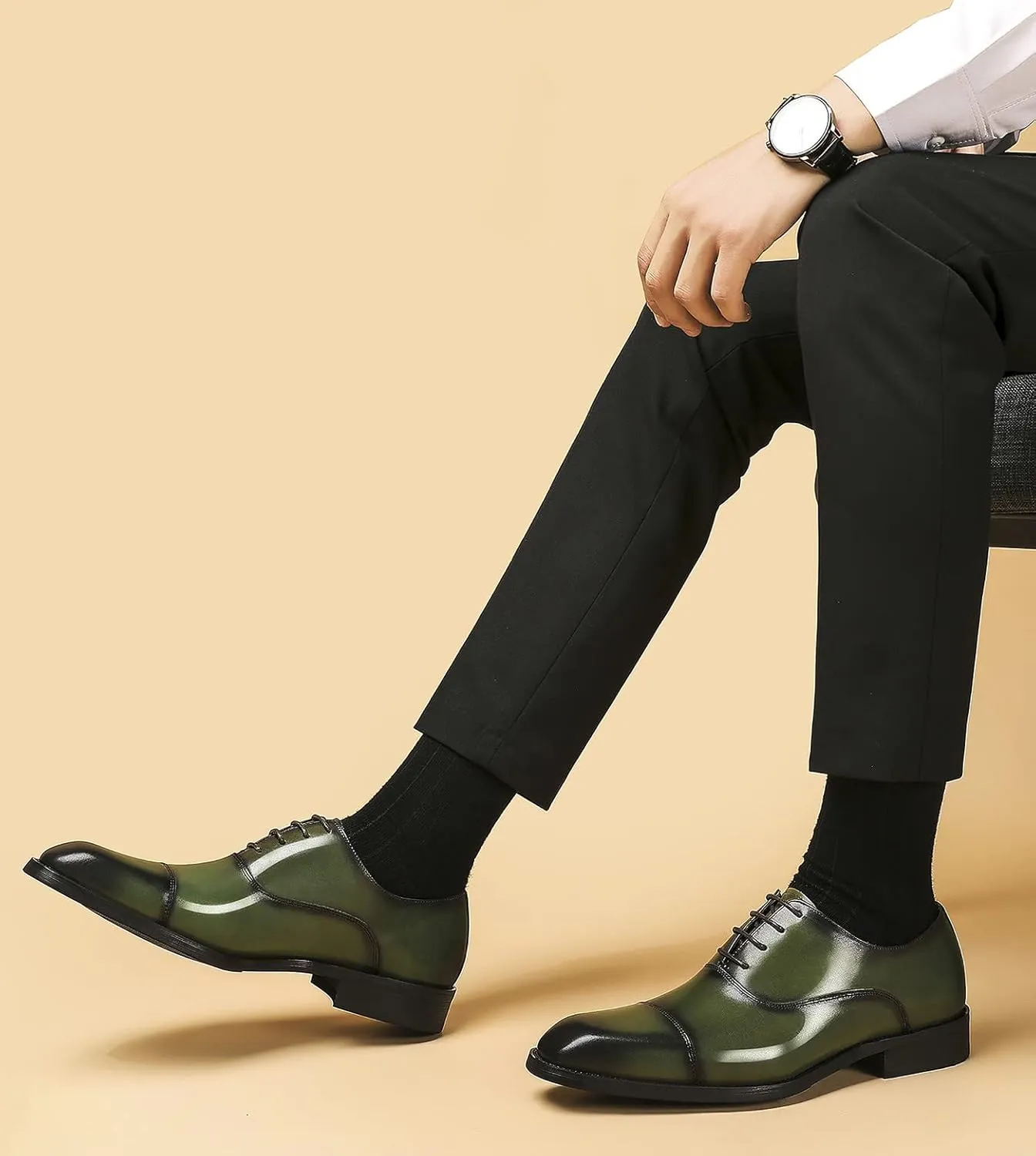 Santimon Men's Oxfords Formal Dress Genuine Leather Derby Modern Cap Toe Classic Fashion Business Casual Tuexdo Wedding Prom Comfortable Shoes for Men