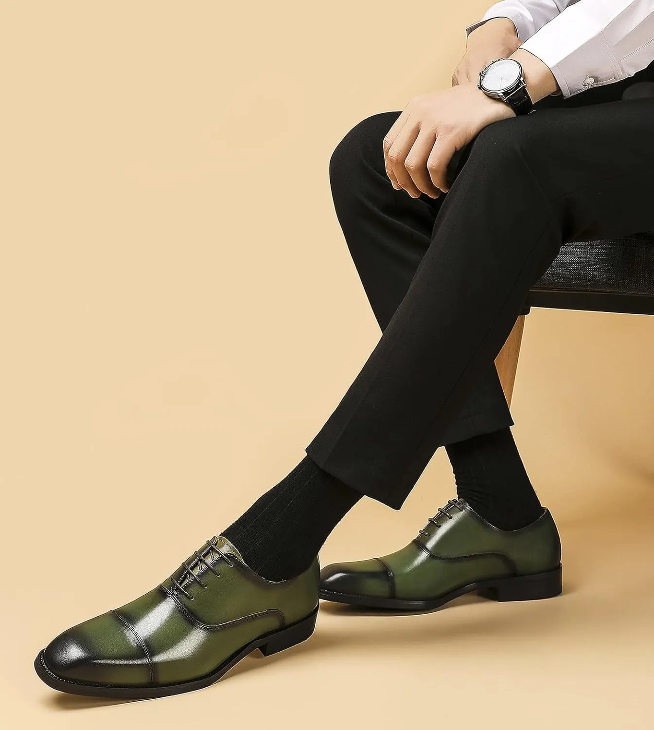 Santimon Men's Oxfords Formal Dress Genuine Leather Derby Modern Cap Toe Classic Fashion Business Casual Tuexdo Wedding Prom Comfortable Shoes for Men