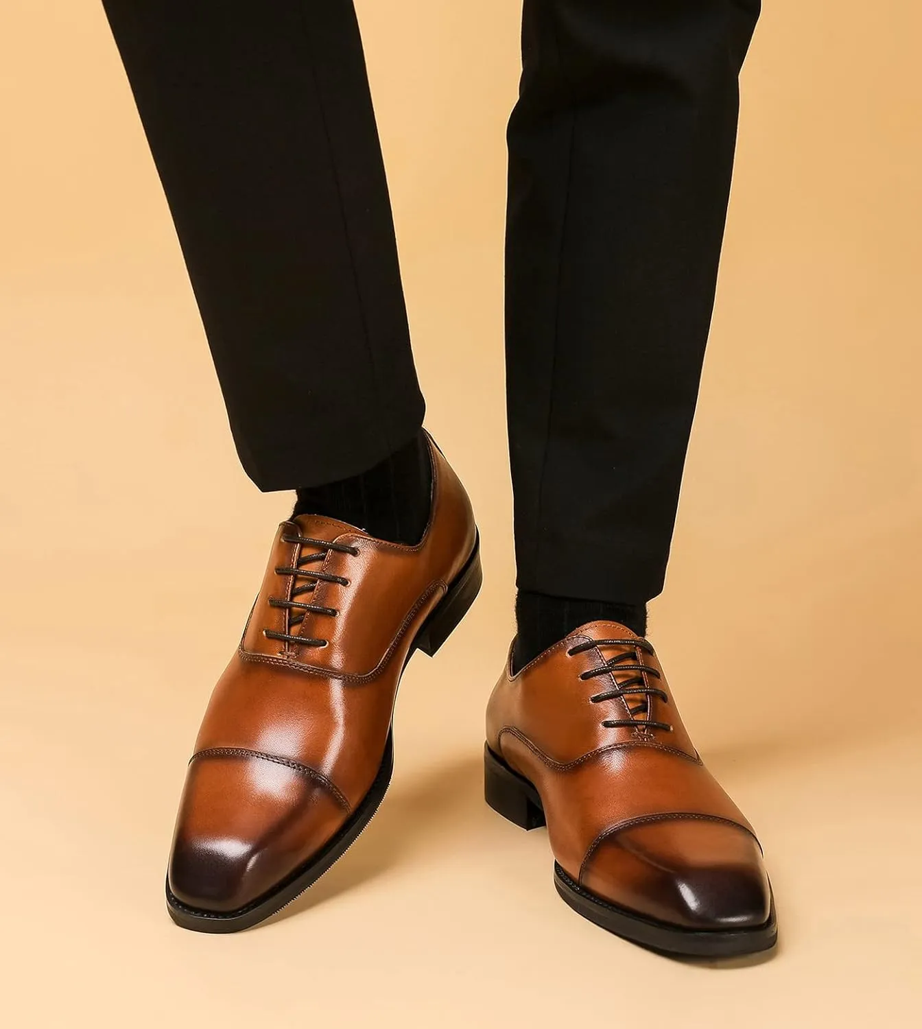 Santimon Men's Oxfords Formal Dress Genuine Leather Derby Modern Cap Toe Classic Fashion Business Casual Tuexdo Wedding Prom Comfortable Shoes for Men