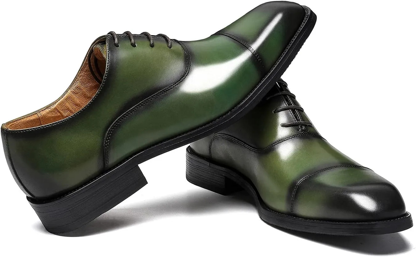 Santimon Men's Oxfords Formal Dress Genuine Leather Derby Modern Cap Toe Classic Fashion Business Casual Tuexdo Wedding Prom Comfortable Shoes for Men