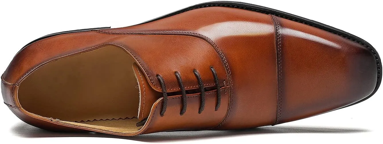 Santimon Men's Oxfords Formal Dress Genuine Leather Derby Modern Cap Toe Classic Fashion Business Casual Tuexdo Wedding Prom Comfortable Shoes for Men