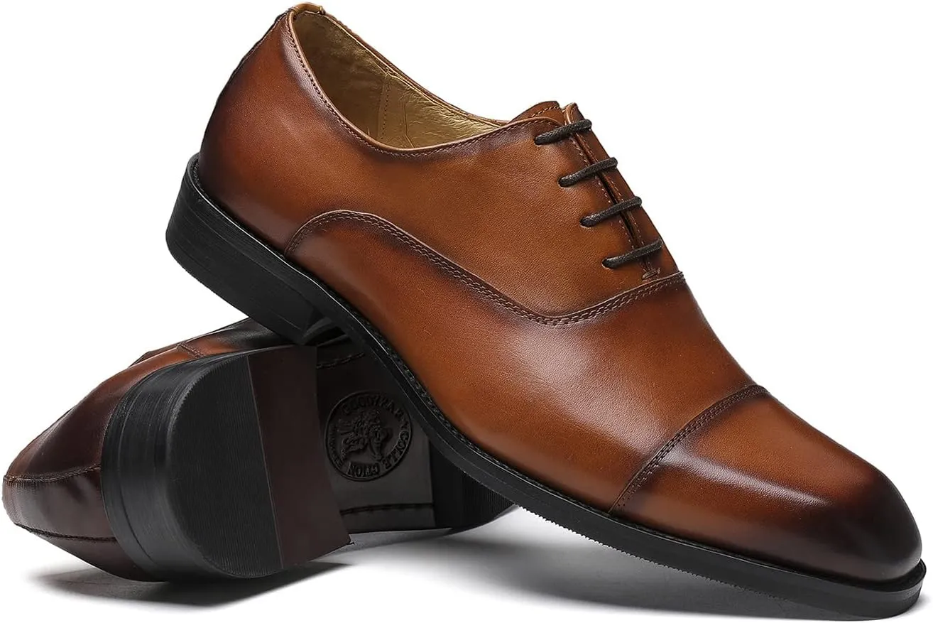 Santimon Men's Oxfords Formal Dress Genuine Leather Derby Modern Cap Toe Classic Fashion Business Casual Tuexdo Wedding Prom Comfortable Shoes for Men