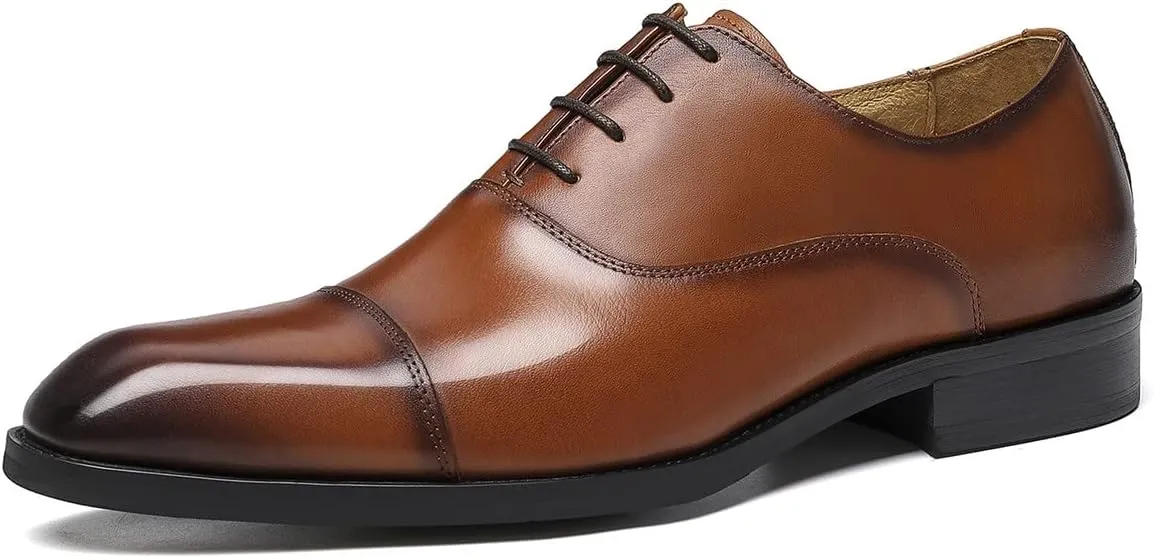 Santimon Men's Oxfords Formal Dress Genuine Leather Derby Modern Cap Toe Classic Fashion Business Casual Tuexdo Wedding Prom Comfortable Shoes for Men