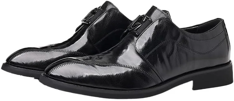 Stylish Men's Leather Derby Dress Shoes with Plain Toe Design and Durable Rubber Outsole