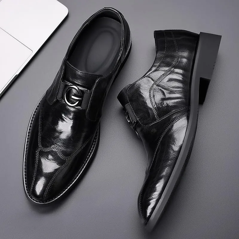 Stylish Men's Leather Derby Dress Shoes with Plain Toe Design and Durable Rubber Outsole
