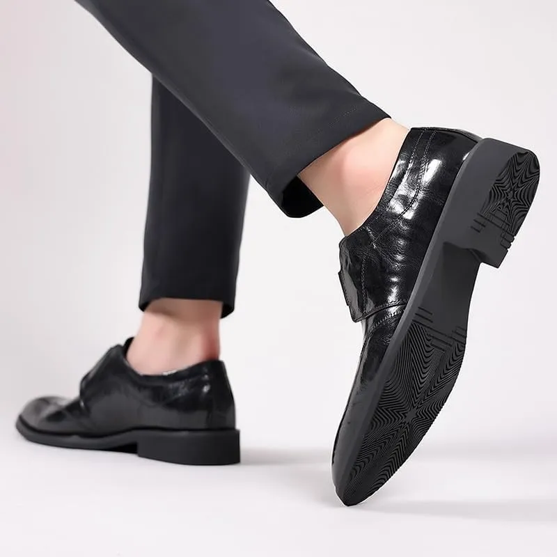 Stylish Men's Leather Derby Dress Shoes with Plain Toe Design and Durable Rubber Outsole