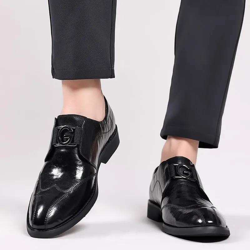 Stylish Men's Leather Derby Dress Shoes with Plain Toe Design and Durable Rubber Outsole