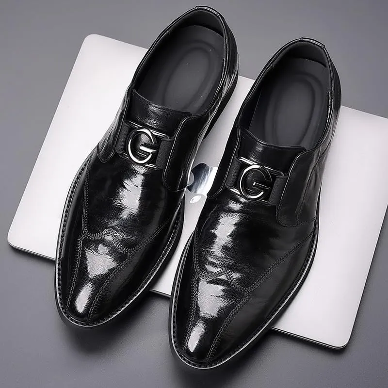 Stylish Men's Leather Derby Dress Shoes with Plain Toe Design and Durable Rubber Outsole