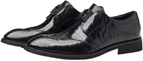 Stylish Men's Leather Derby Dress Shoes with Plain Toe Design and Durable Rubber Outsole