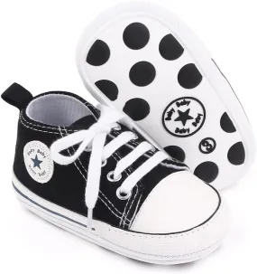 Unisex Baby Soft Sole Sneakers, Canvas Denim High Top, Newborn Infant First Walkers