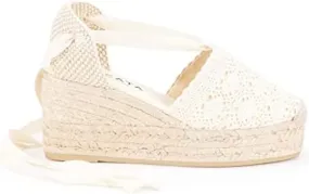 VISCATA Bisbe Canvas Platform Handmade 3 ½” Heel Women's Wedge Sandals with Breathable Cotton Canvas Soft Lace-Up Ankle Ties and 100% Natural Jute Midsole for all Casual Occasions