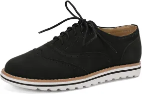 Women's Flats Lace-Up Oxfords Shoes Round Toe Low Platform Wingtip Brogues Classic Comfortable Derby Saddle Pumps