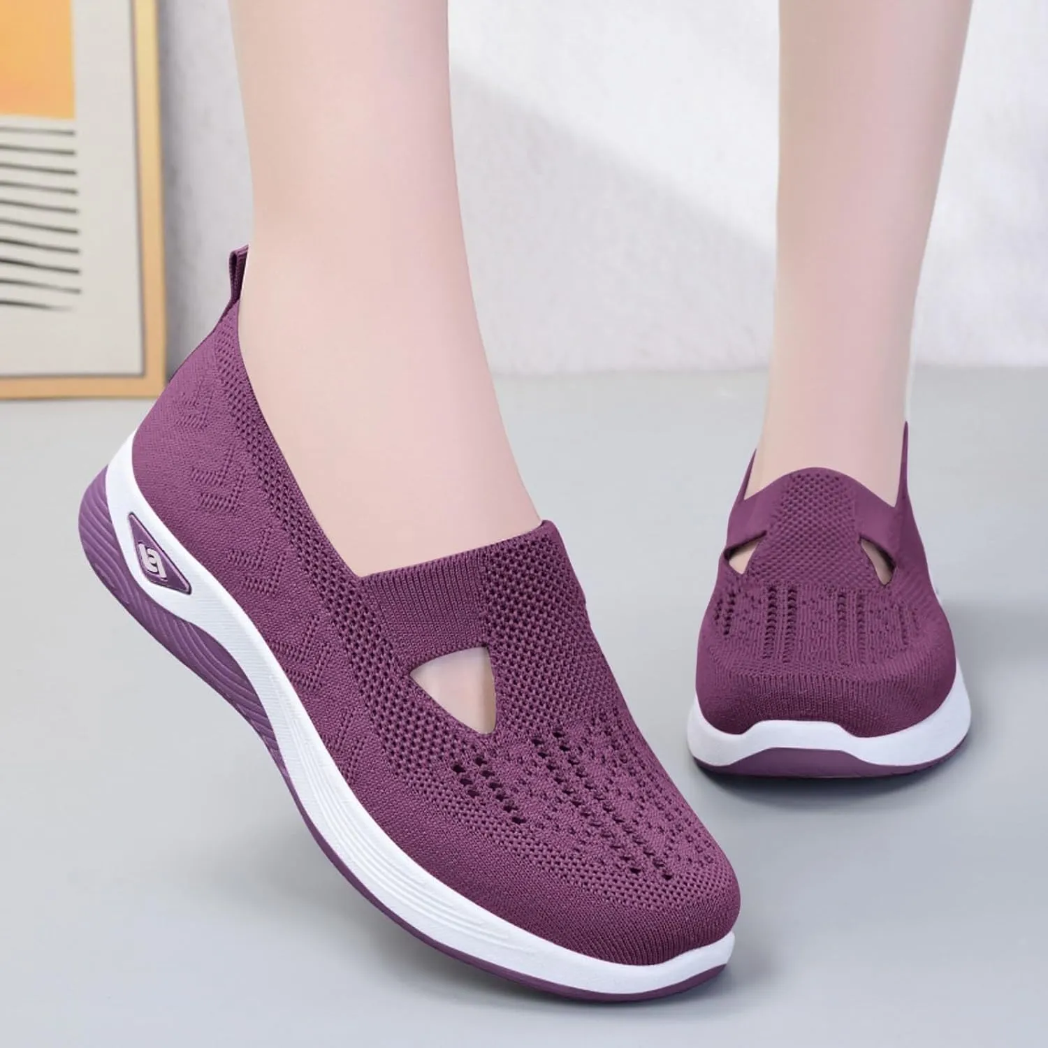 Womens Walking Shoes Sock Sneakers Knit Upper Non Slip Shoes Breathable Lightweight Mesh Platform Athletic Shoes