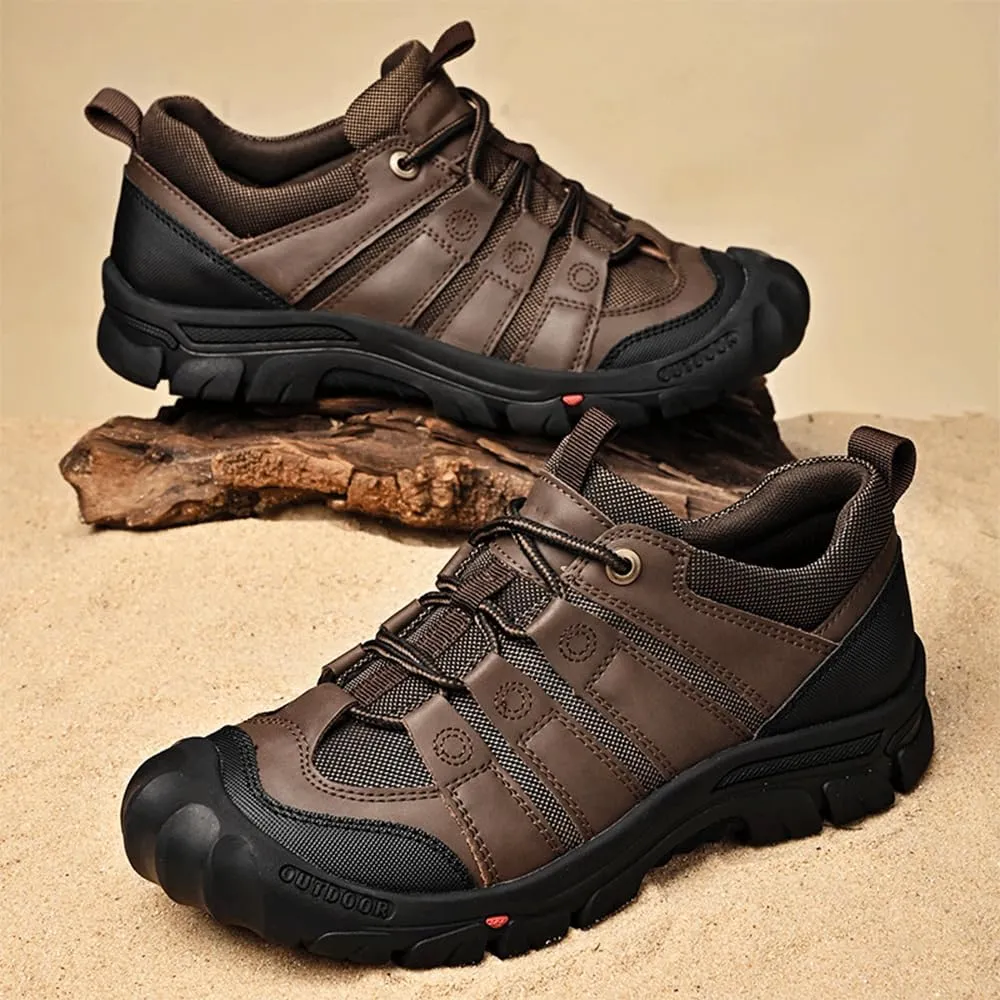 YONGJIA Men's Hiking Waterproof Casual Breathable Leather Outdoor Lightweight Non-Slip Walking Work Shoes