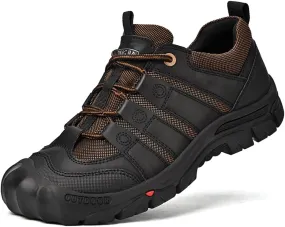YONGJIA Men's Hiking Waterproof Casual Breathable Leather Outdoor Lightweight Non-Slip Walking Work Shoes