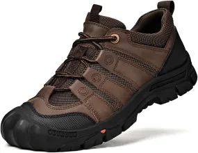 YONGJIA Men's Hiking Waterproof Casual Breathable Leather Outdoor Lightweight Non-Slip Walking Work Shoes