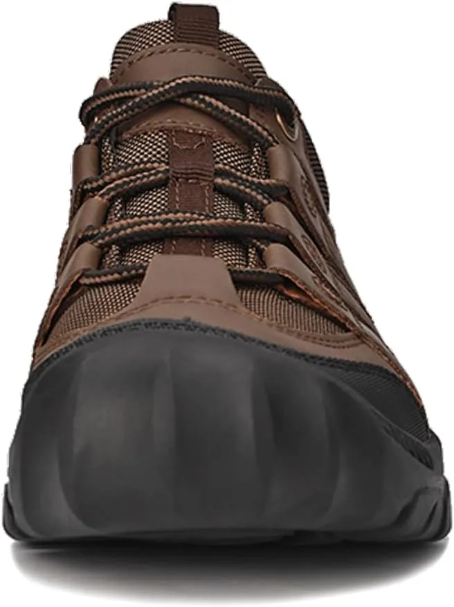 YONGJIA Men's Hiking Waterproof Casual Breathable Leather Outdoor Lightweight Non-Slip Walking Work Shoes